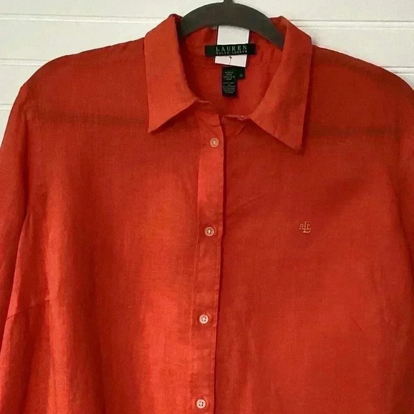 Lauren Ralph Lauren Orange 100% Linen 3/4 Sleeve Casual Button Up Shirt Size 1X - Picture 6 of 11